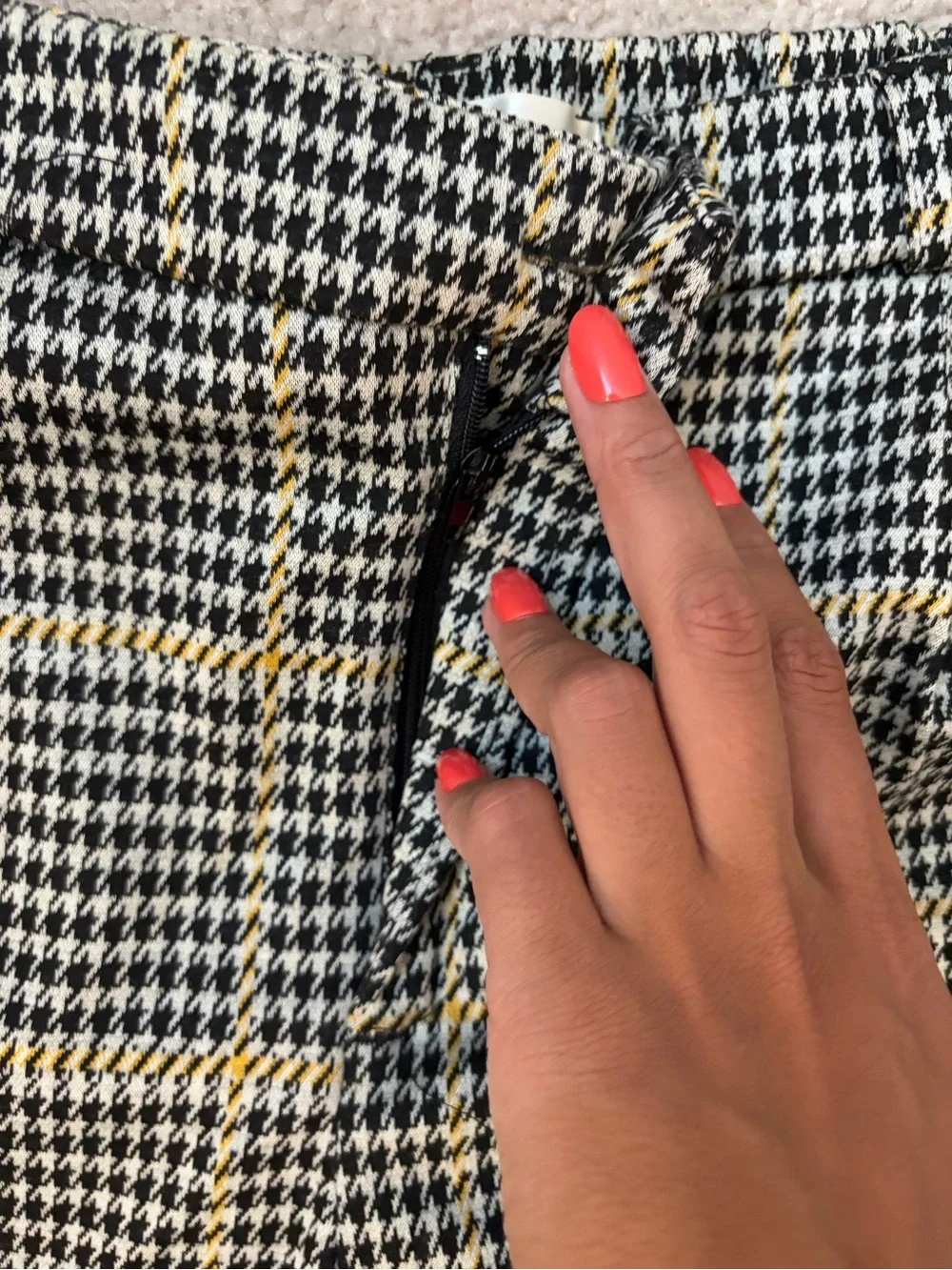 Houndstooth Plaid womens Trousers - Black, White & Yellow